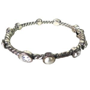 Brighton Monte Carlo Hinged Bangle Bracelet Crystals Glass Pearls Silver Tone